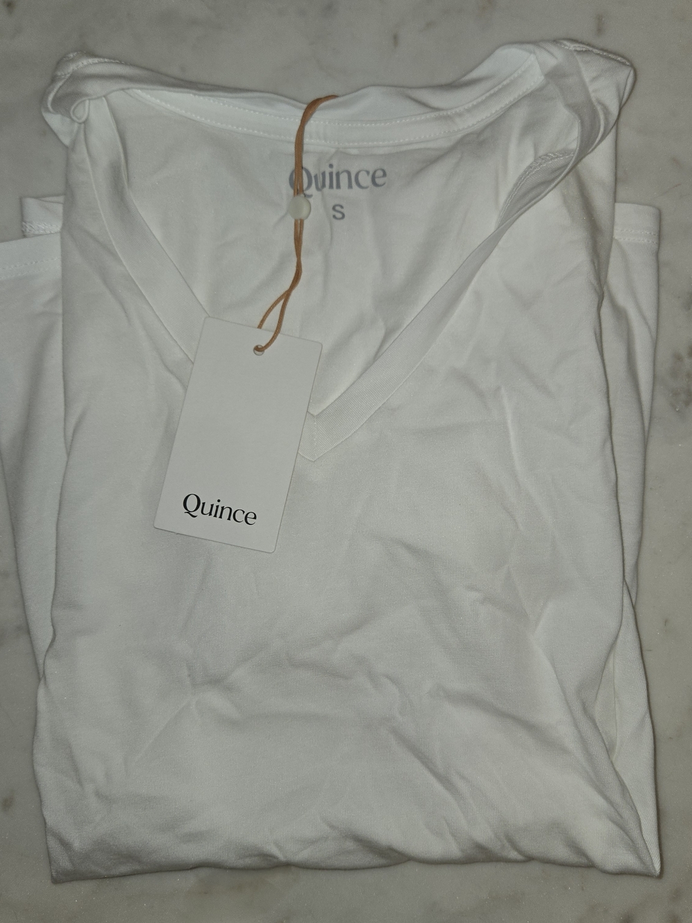 Quince Cream V-Neck Tee with Tag